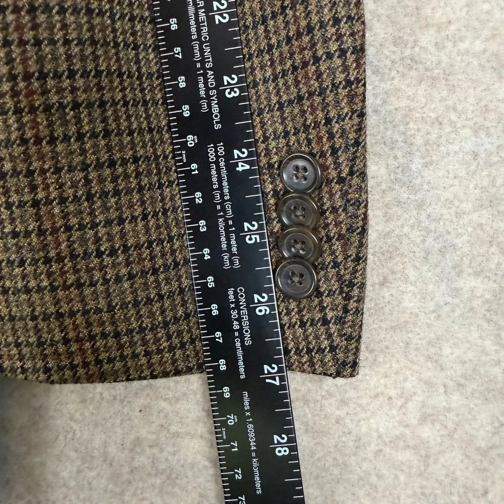 Alan Flusser Sport Coat 42L Lambswool Houndstooth Brown Blazer 2-Button Jacket